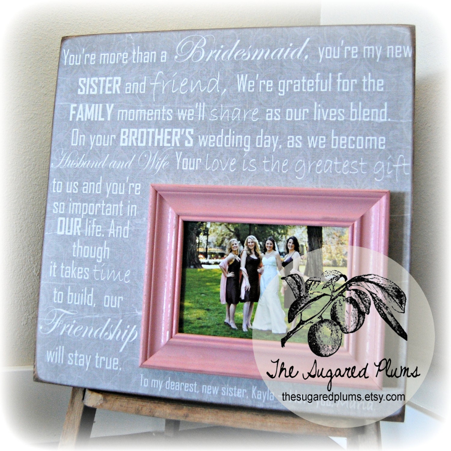Bridesmaid Gift, Best Friend, Sister, Maid of Honor, Wedding Picture Frame16x16 SHE Is YOUR MIRROR Wedding Gift The Sugared Plums