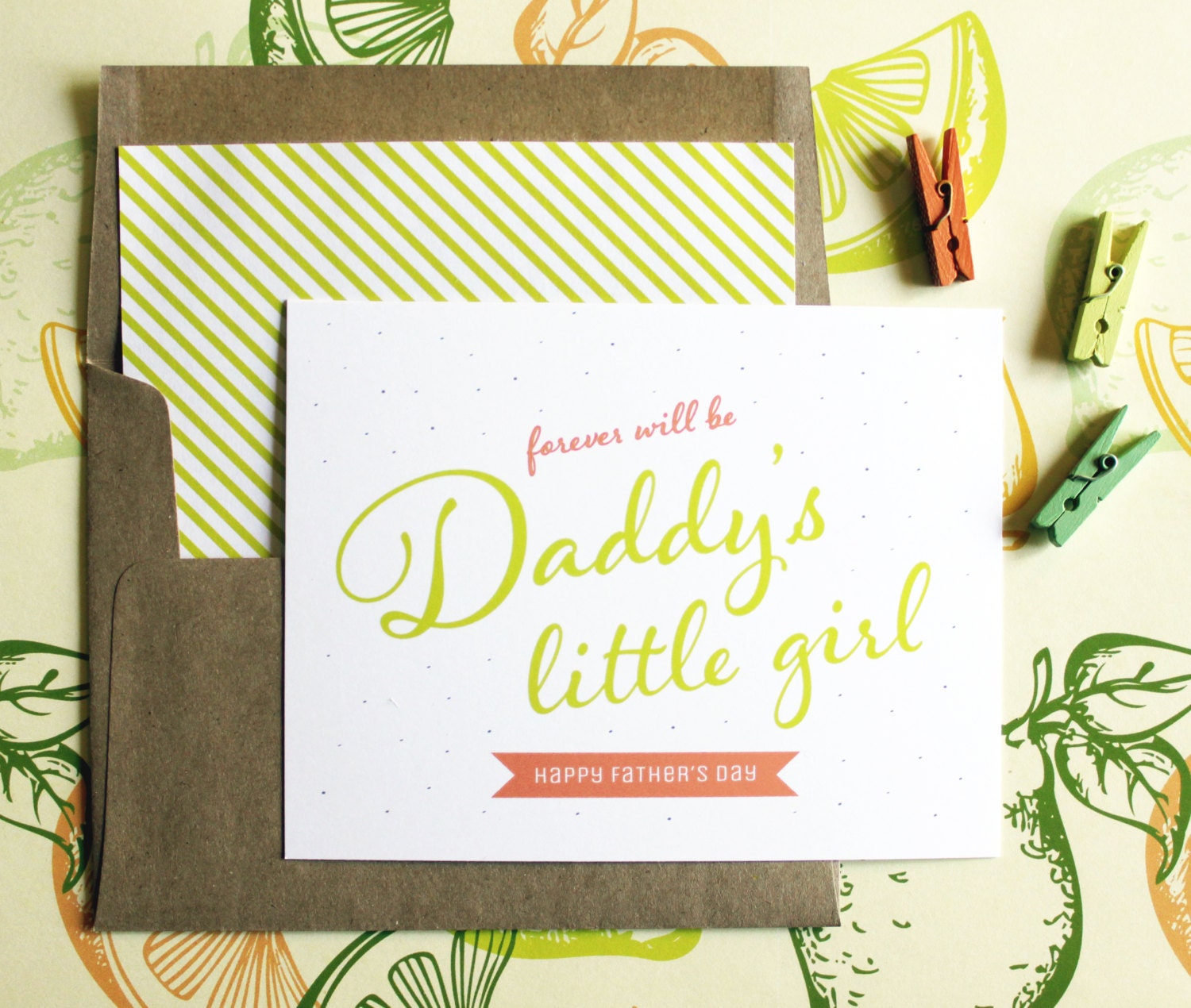 Daddy's Little Girl Father's Day Card- white folded A2 greeting card with lined kraft brown envelope included
