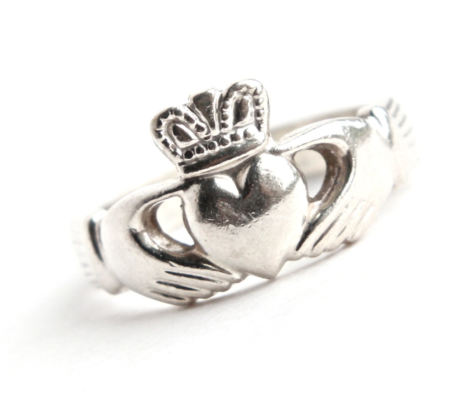 Vintage Sterling Silver Claddagh Ring -   Irish Made in Ireland Retro Promise Engagement Jewelry / Hands, Heart, Crown