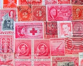 Shades of Red 100 Vintage Postage Stamps US and Worldwide Assorted Postage Stamps Philately Pink Blood Crimson Ruby