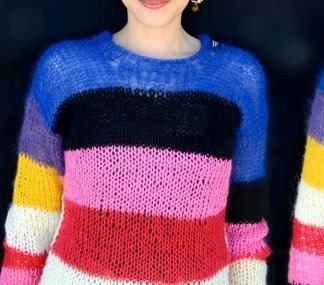Mohair sweater by camdenlock clothing punk rock new colors rainbow stripe handmade knitting