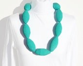 Turquoise Necklace with Huge Beads of Corrugated Cardboard