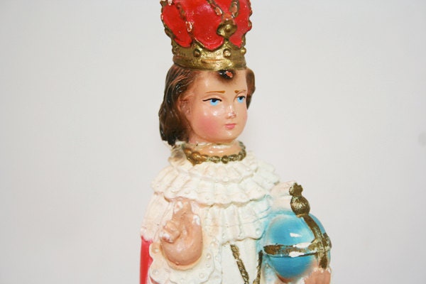Chalkware Infant of Prague with Red Crown