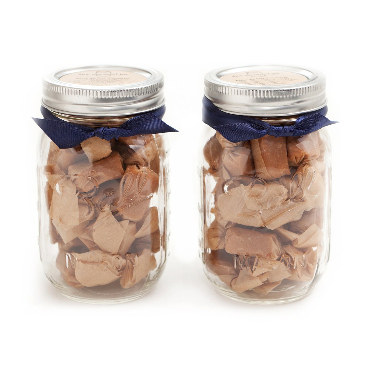 The Perfect Father's Day Gift - Cashew & Fleur de Sel Caramels - 1/2 pound of Each Flavor in (2) Separate Mason Jars