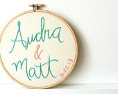 Custom Hand Embroidered Wedding Keepsake Hoop. Stitched Bride and Groom Names in Cursive, Embroidered Hoop. by merriweathercouncil on Etsy