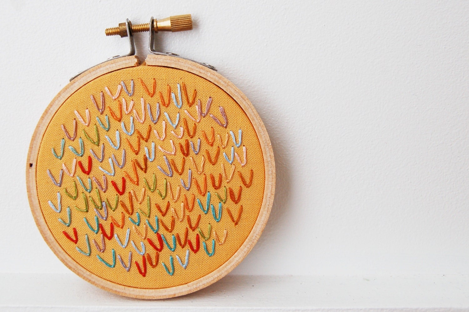Embroidery Hoop Art.  Wishbone Stitch Color Study in Yellow. Handmade by Merriweather Council