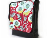 Messenger bag / satchel large - black vinyl - Pristine Poppies