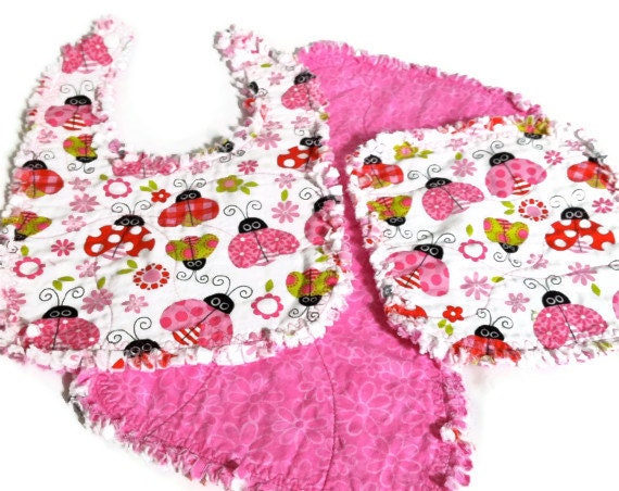 Ladybugs pink reversible burp cloth bib washcloth