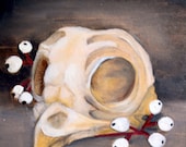 Original Owl Skull still life Mini- Oil Painting on Wood by Amanda Christine 4x4 inches