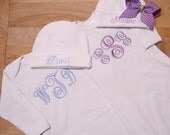 2 Monogrammed White Baby Gowns and Hats