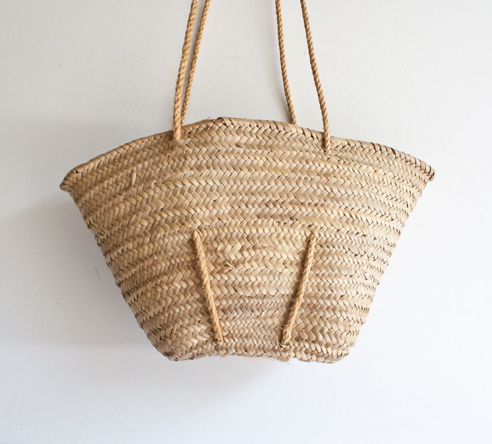 Vintage Woven Palm Leaf Beach Bag