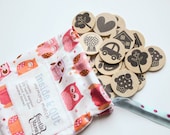 Childrens Memory Match game - hand stamped wooden set in hand sewn drawstring bag - Inside and Out - gender neutral edition