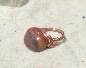 Make Something Happen Ring - fancy jasper stone - copper wire wrapped - size 6