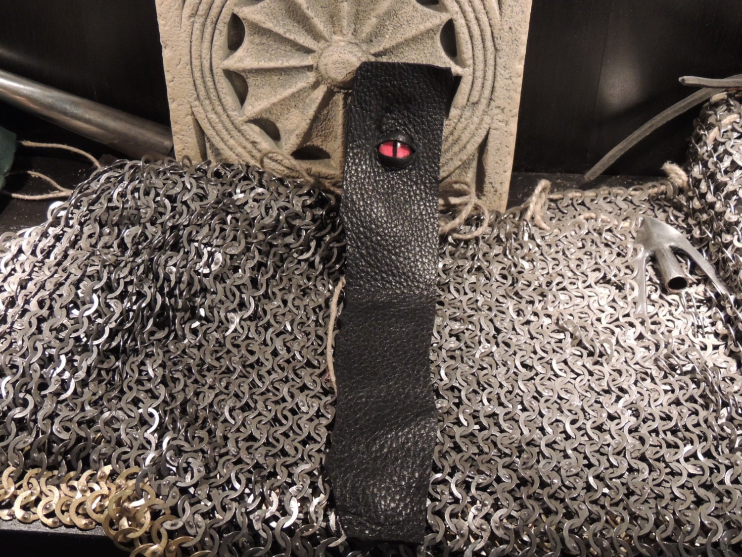 Leather bookmark---Black Leather with Red eye