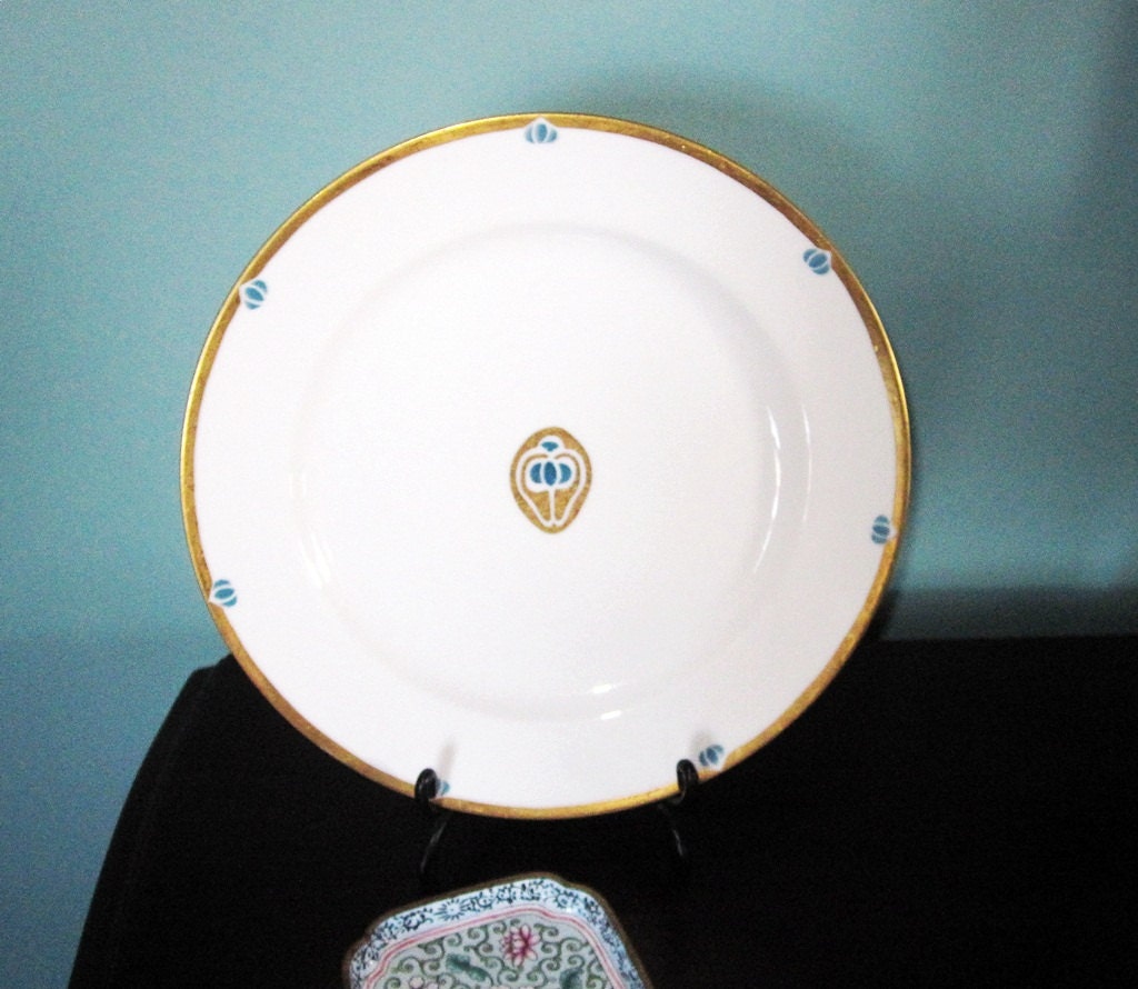 Antique Haviland Limoges Plate with Gold Trim -Signed Merry Townsend 1914