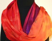 Silk Scarf Hand Painted Santa Fe Sunset. Silk Scarf in Orange, Red, Purple. Size 14x70. Silk Scarf Colorado scarf. 100% silk. MADE TO ORDER.