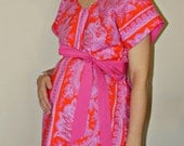 Cameron II Maternity Delivery Gown - Five Color Choices - Orange and Hot Pink Crazy Love Cecelia Pattern Shown by Mommy Moxie on Etsy