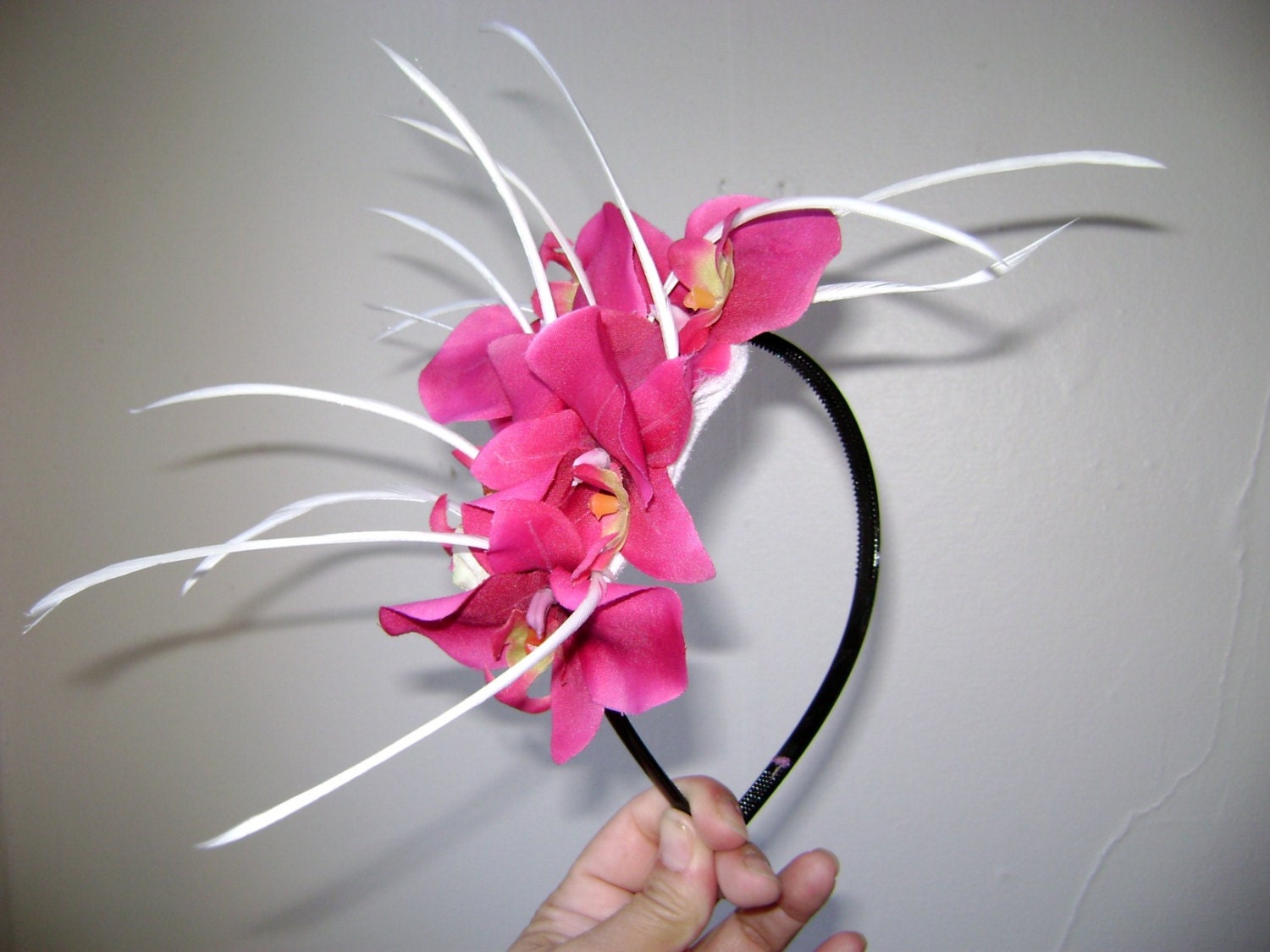 Flirty Fuchsia Orchid Feather Headband