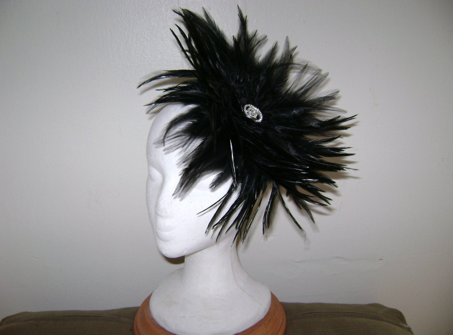 Jet Black Feather Fascinator Headband Hat