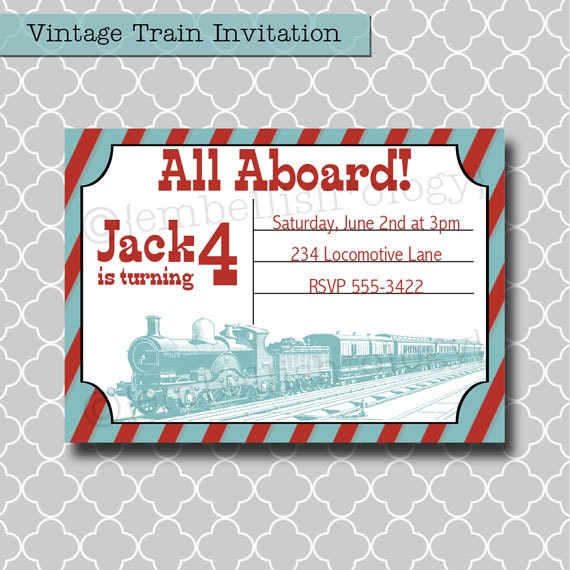 Vintage Train Birthday - Printable Invitation