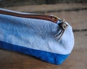 Sea and Sky Zip Purse w/ Distressed Rope Zipper Pull / Hand-dyed Natural Indigo Canvas Cotton