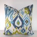 Both Sides - 18x18 or 20x20 inch Decorative Pillow Cover - Ikat - Teal - Chartreuse - Ivory - Blue