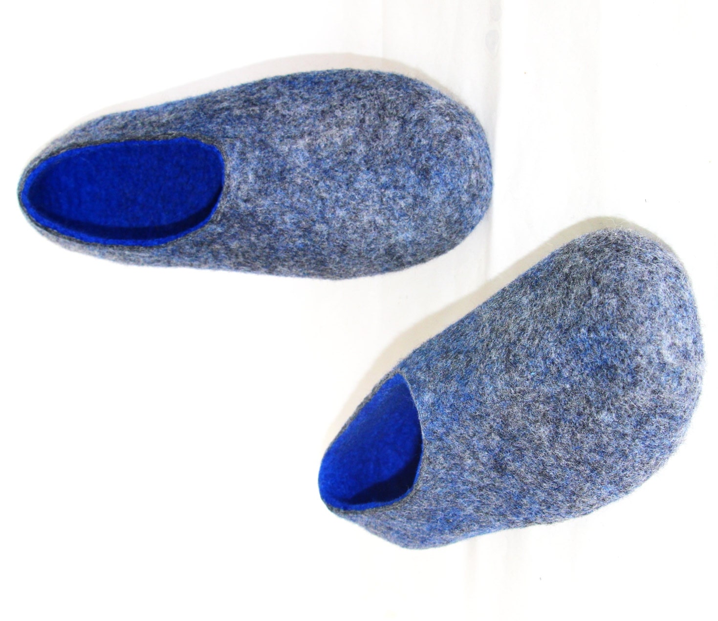 Men's Blue Grey Wool Slippers Eco friendly  Sky Ocean . All sizes for Him.