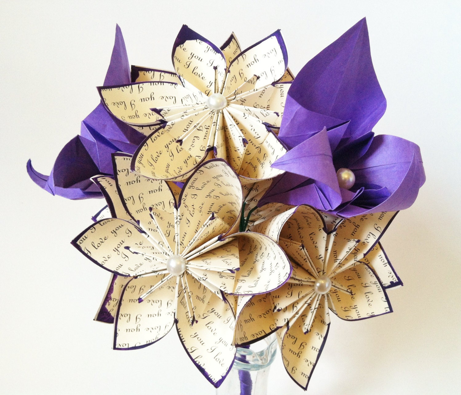 A dozen "I Love You's" - 12 paper flowers and orchids, one of a kind gifts for her, 1st anniversary, bouquet, origami, made to order