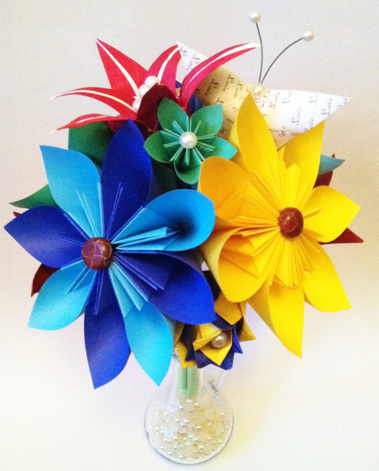 Spring Paper Flower Bouquet- Wedding bouquet, Made to order, origami, bridal bouquet, paper rose, paper lily, butterfly