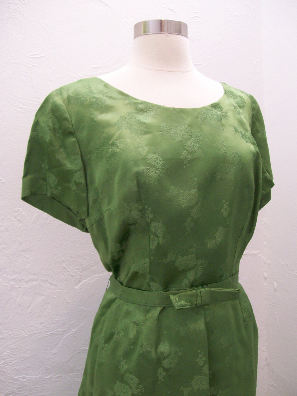 1950s green satin jacquard dress XL