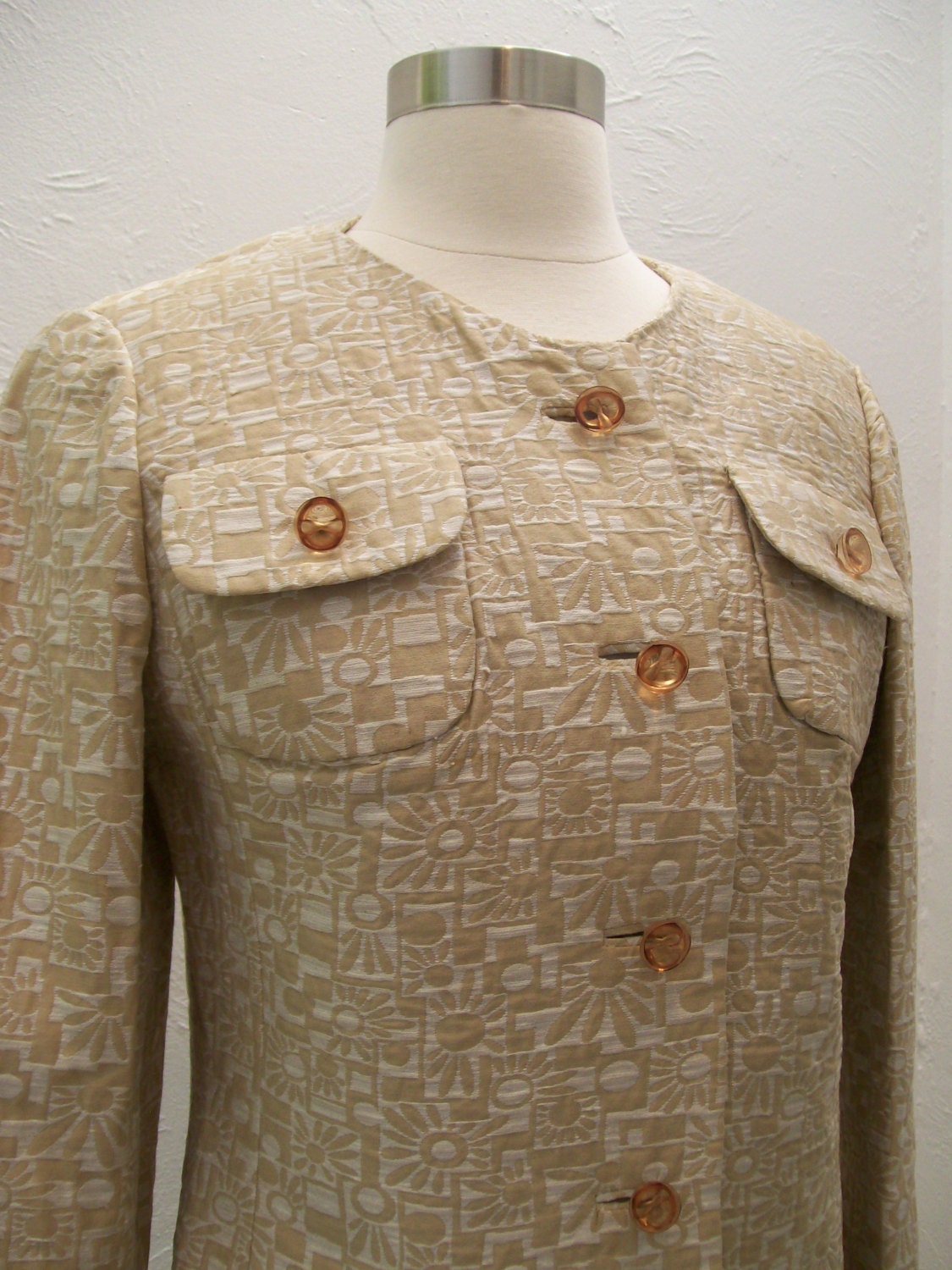1960s cotton brocade pop art floral Harvey Gould jacket M
