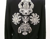 St John black embroidered beaded knit jacket 1980s S
