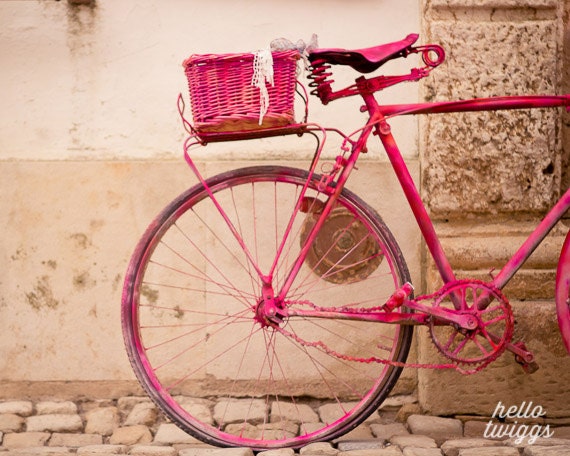 Bike Print, Whimsical, Pink Bike, Hipster Style Print, Girls Room Decor, Nursery Art, 8x10 Fine Art - The Lady in Pink