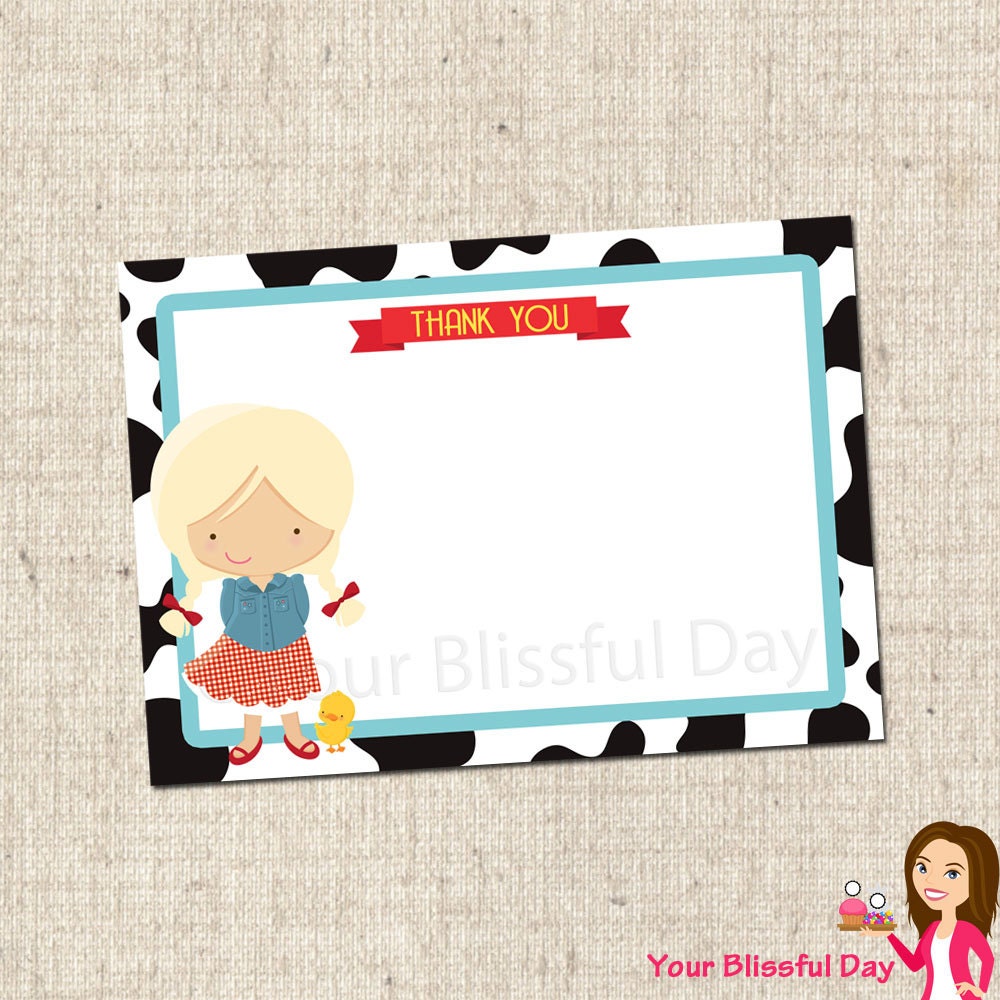 PRINTABLE Girl on the Farm Party Thank You Cards Il_170x135