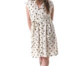 New collection, Cream with Goose print Summer dress, Women dress, A line dress