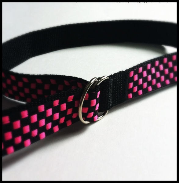 Adjustable Toddler Belt with bright hot pink and black checkered print for Punk Rocker / Rockabilly Little Girl