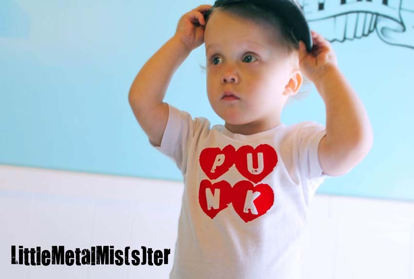 12 m Punk Rock Alternative Metal Tee - Hearts in red black blue green or pink for rocker boy / girl. Gender Neutral / Unisex t shirt clothes