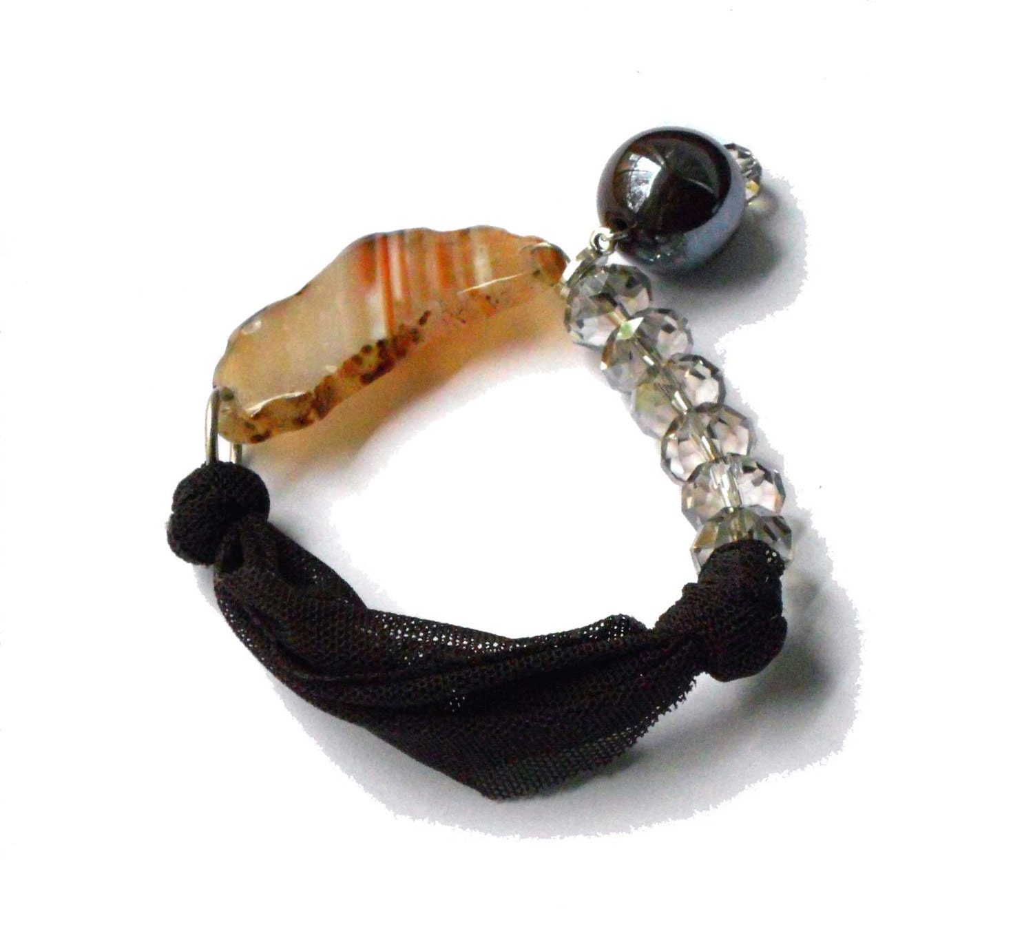 Brown and beige  fabric bracelet  one of a kind - Agate collection