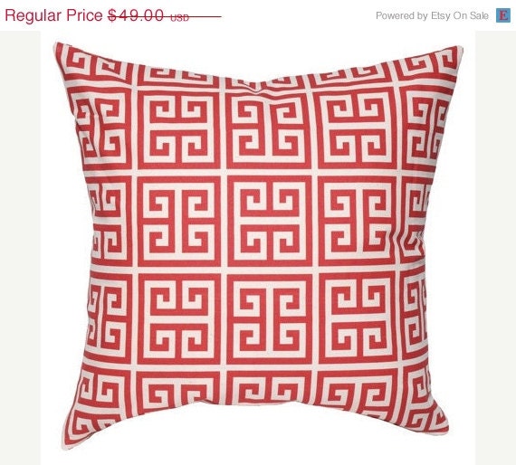 Spring Sale- Decorative Pillow Cover Greek Key Maze Primary Red Natural 20x20