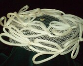 Ladies Hat, Ecru, Off White, circa Post WWII, 1947-1964 to Early '60s, Rayon over netting, Pillbox style with frills and curls