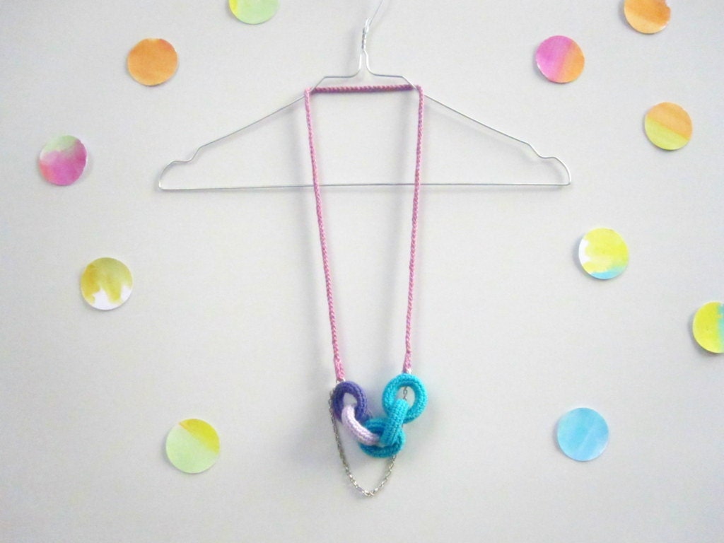 Chain reaction, crochet chain necklace.Lavender, lilac, teal. Nautical style.