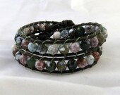 Agate Gemstone Double Leather Wrap Bracelet