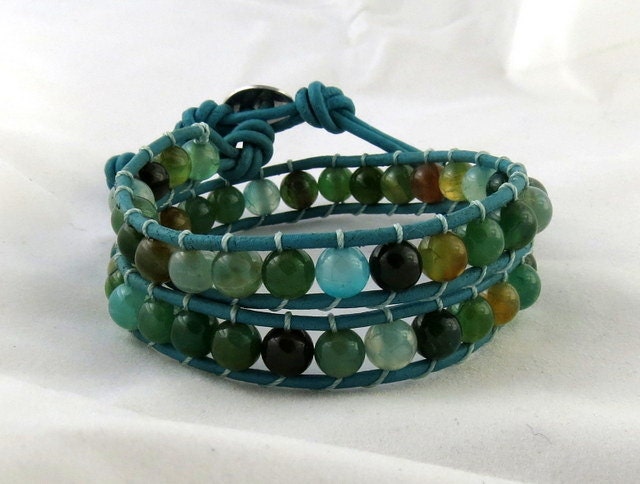 Amazonite Gemstone Double Leather Wrap Bracelet