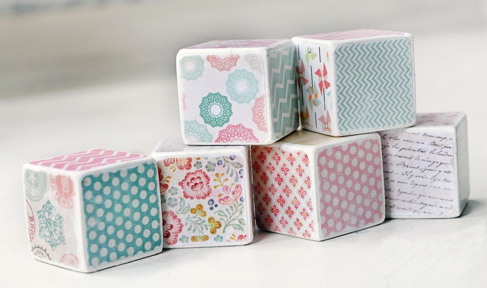 Decorative wooden blocks Floral Baby Girl