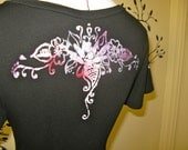 Organic Cotton/Hemp Pink Flowered Black Tunic - size XS
