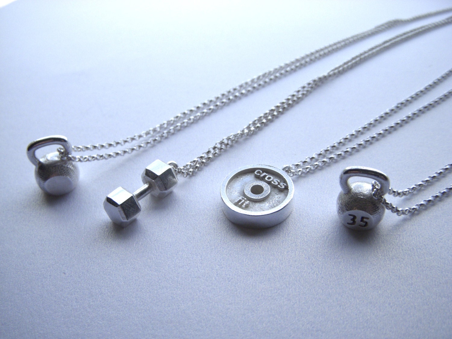 CrossFit Kettlebell, Bumper Plate, or Hex Dumbbell Charm Necklace - Fitness, Workout, Sports