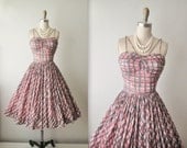 50s Summer Dress // Vintage 1950's Abstract Pink Cotton Garden Party Summer Dress XS