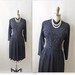 40's Dress // Vintage 1940's Navy Rayon Glitter Cocktail Party Swing Dress S