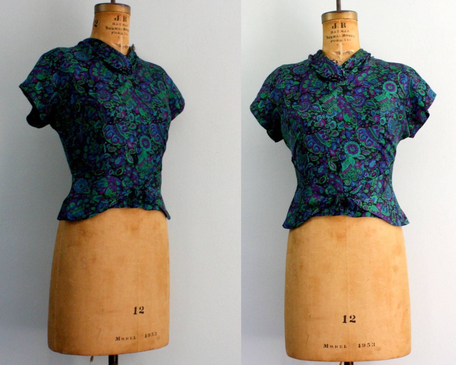 1940s blouse / 40s blouse / jewel toned blouse / silk blouse medium