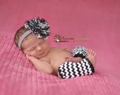 Black and White Chiffon and Lace Flower Headband-Baby Girl Headband-Newborn Headband-Baby Headband-Photo Prop-Toddler Headband